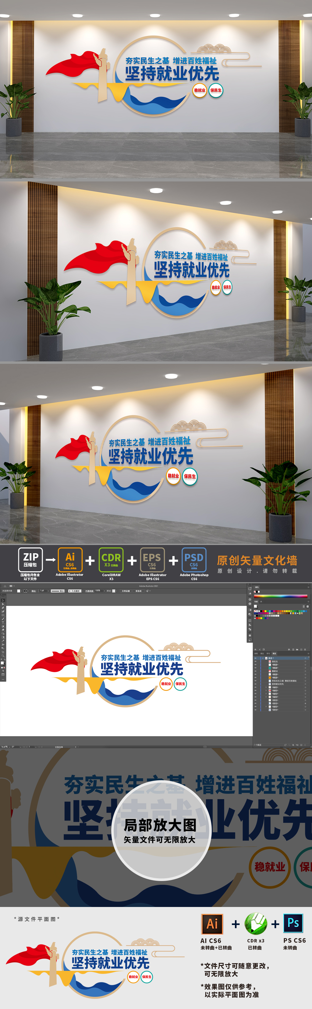坚持就业优先文化墙