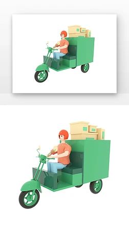 C4D绿色邮递员骑着快递车运送快递3D