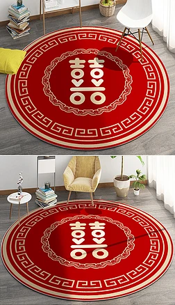 中式古典红色大气婚庆结婚地毯圆形地垫