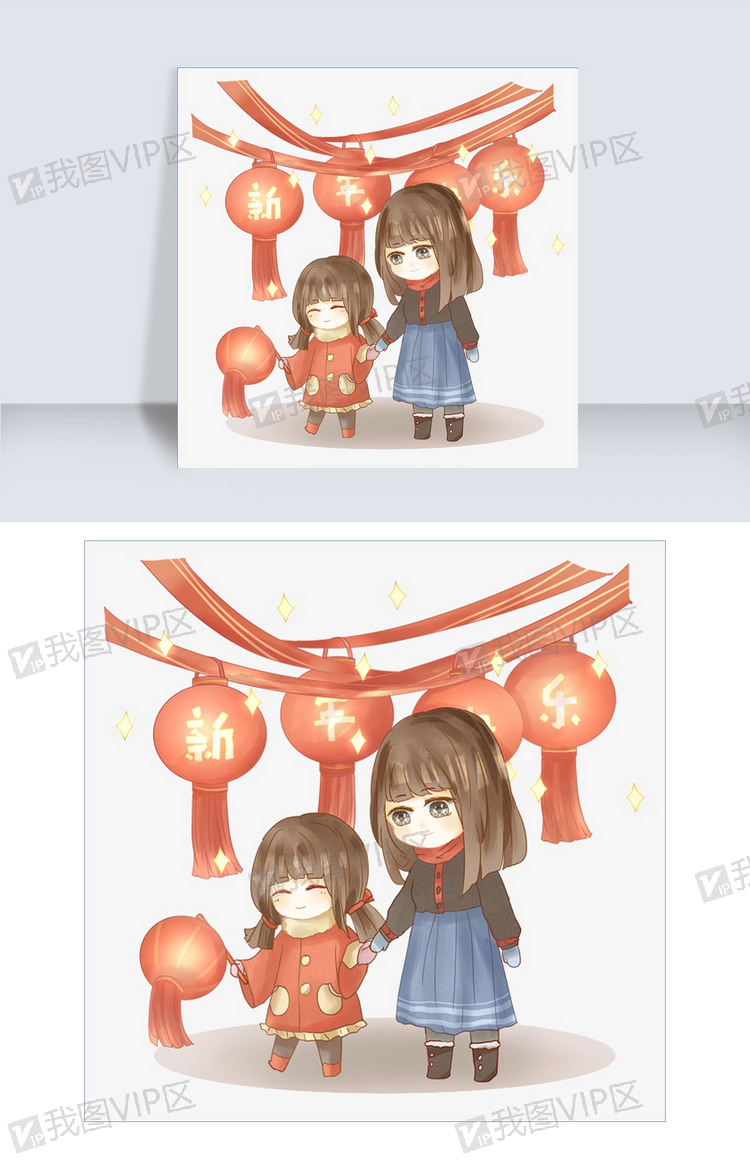 手绘可爱女孩迎新春