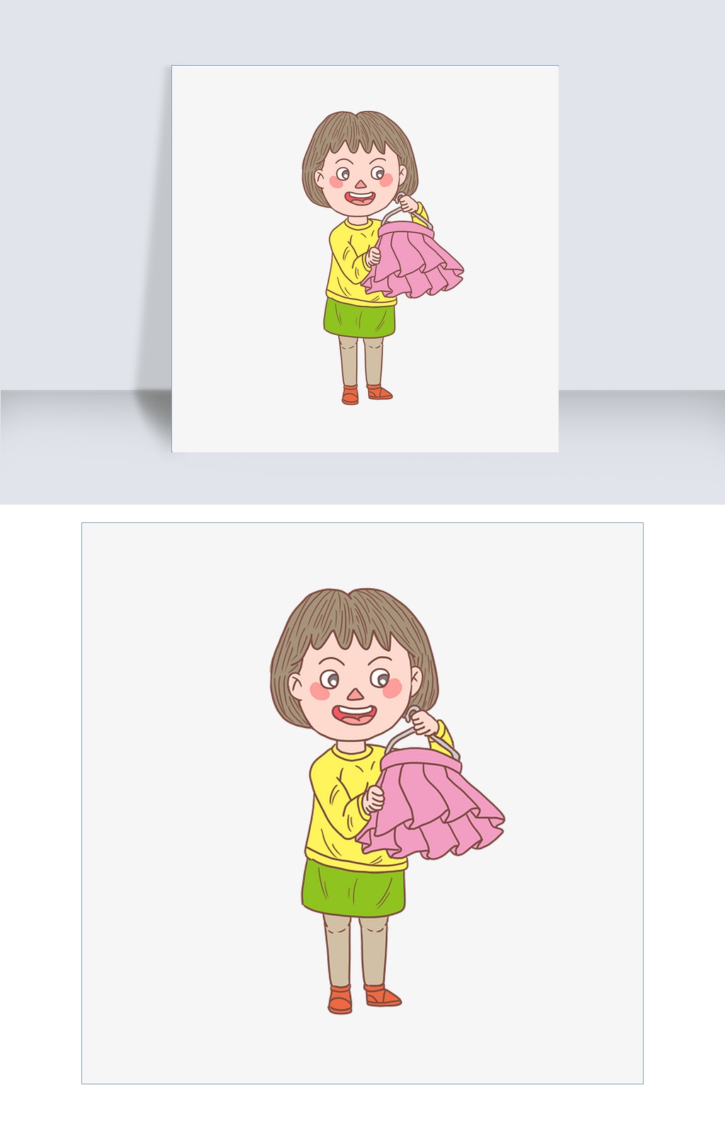卡通手绘人物买裙子女孩
