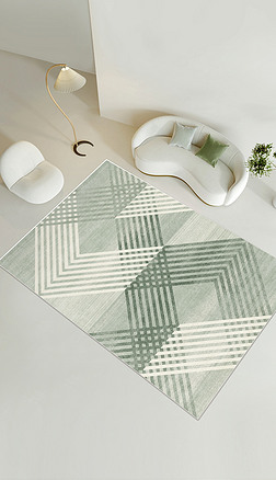 現(xian)代綠色簡(jian)約幾何條紋藝術地毯(tan)地墊設計