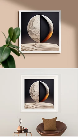 浮雕艺术月球月亮肌理砂岩画正方形装饰画