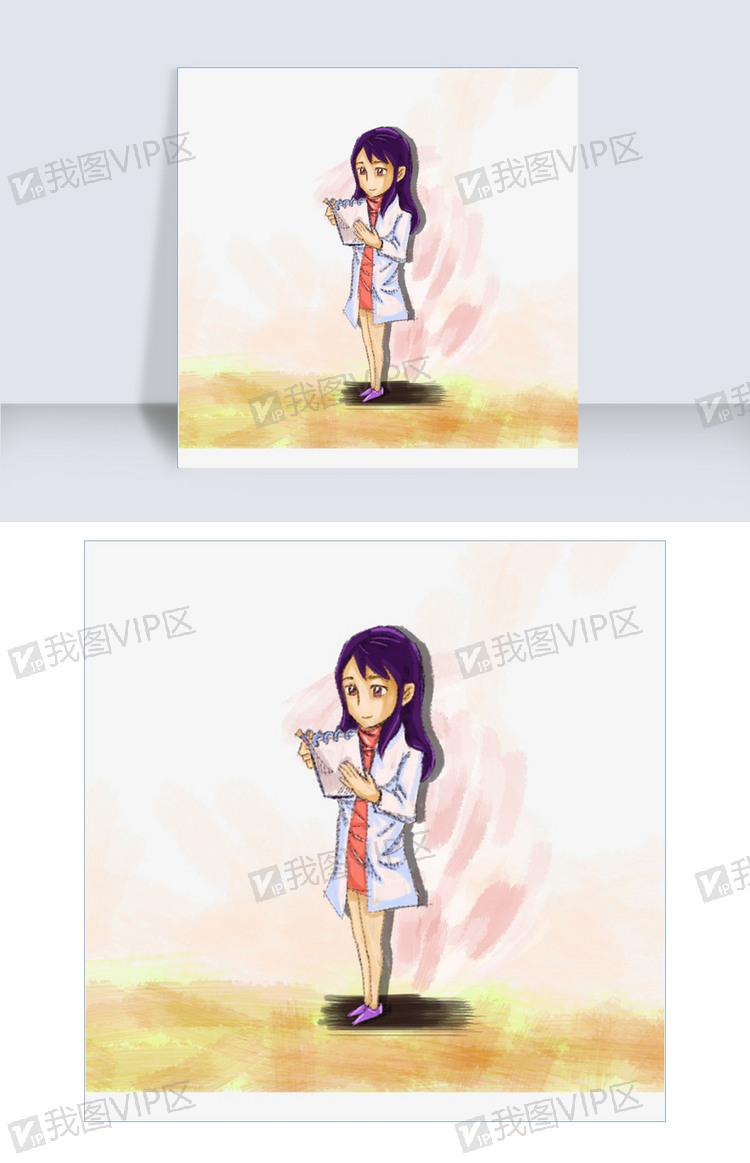 手绘插画职场中认真工作的女生