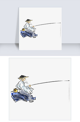 坐着的渔翁钓鱼插画
