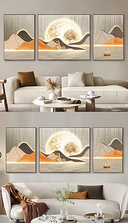 現(xian)代抽象山水風(feng)景線條麋鹿光影客廳裝飾(shi)畫