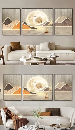 現(xian)代抽象山水風(feng)景線條麋鹿光影客廳裝飾(shi)畫2