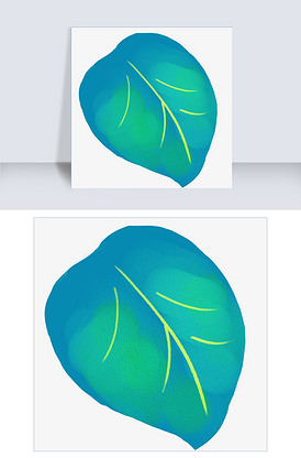 卡通手绘湖蓝色绿叶