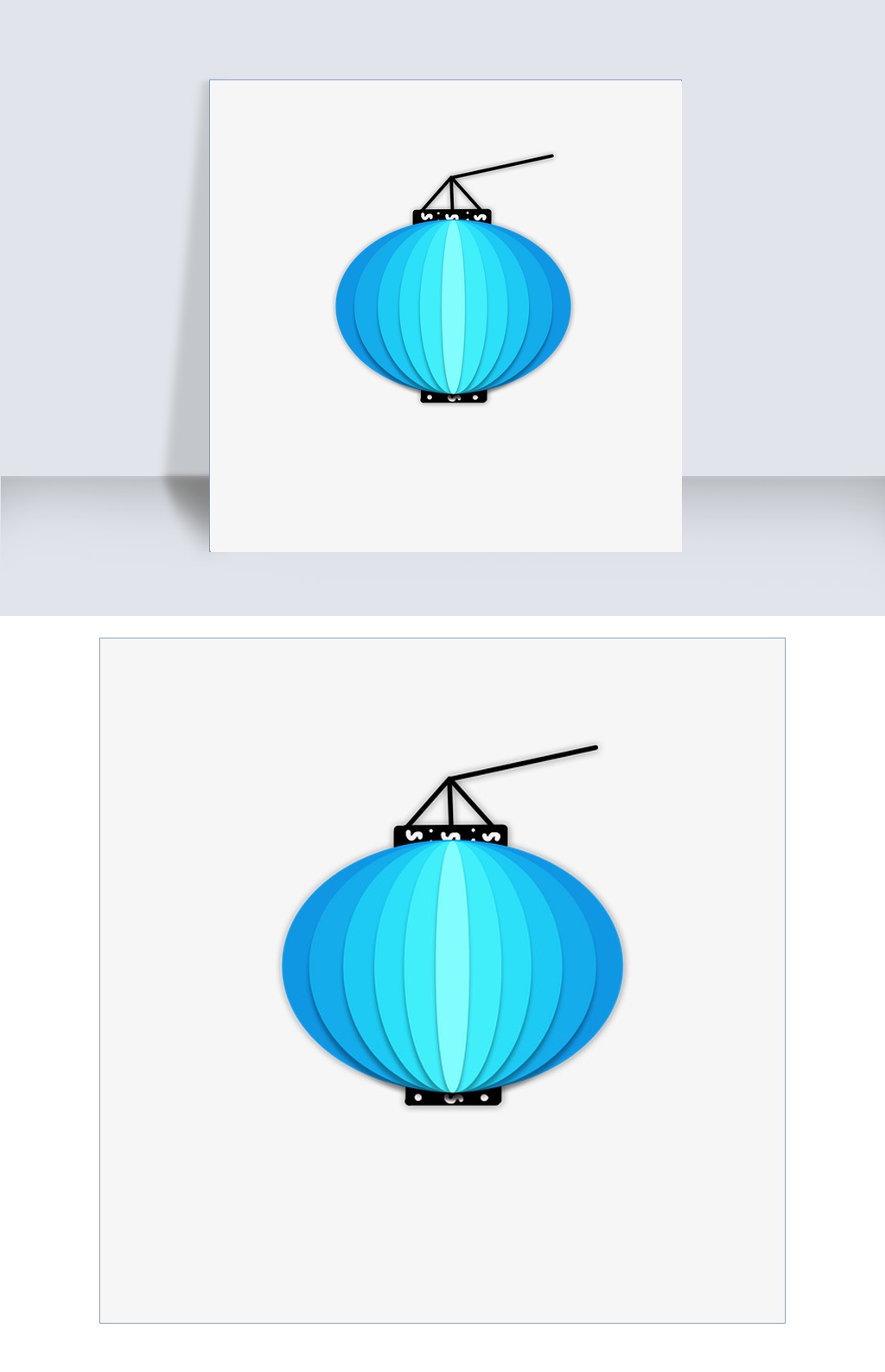 创意剪纸系列蓝色灯笼图