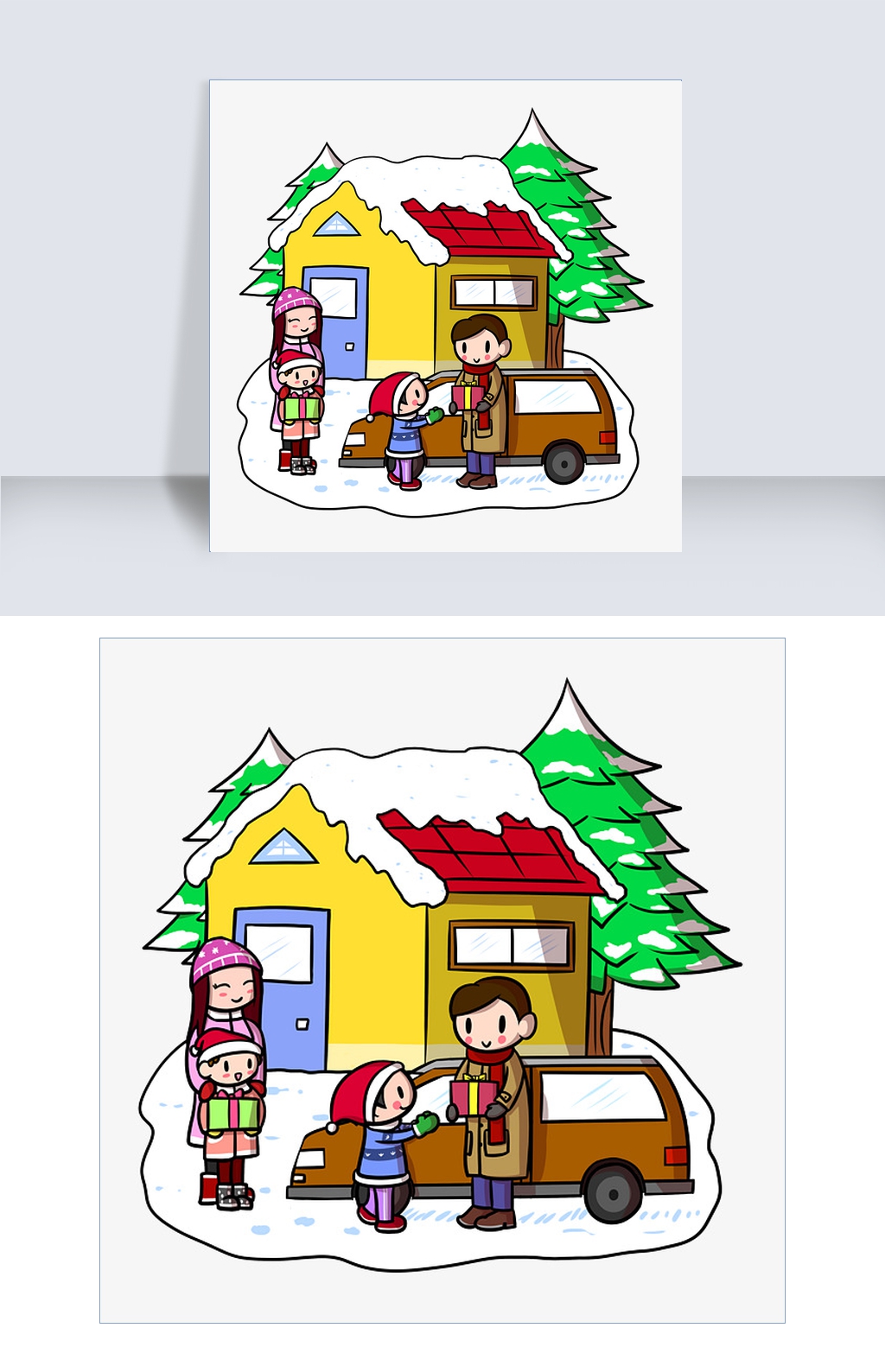 卡通圣诞节家庭png透明底