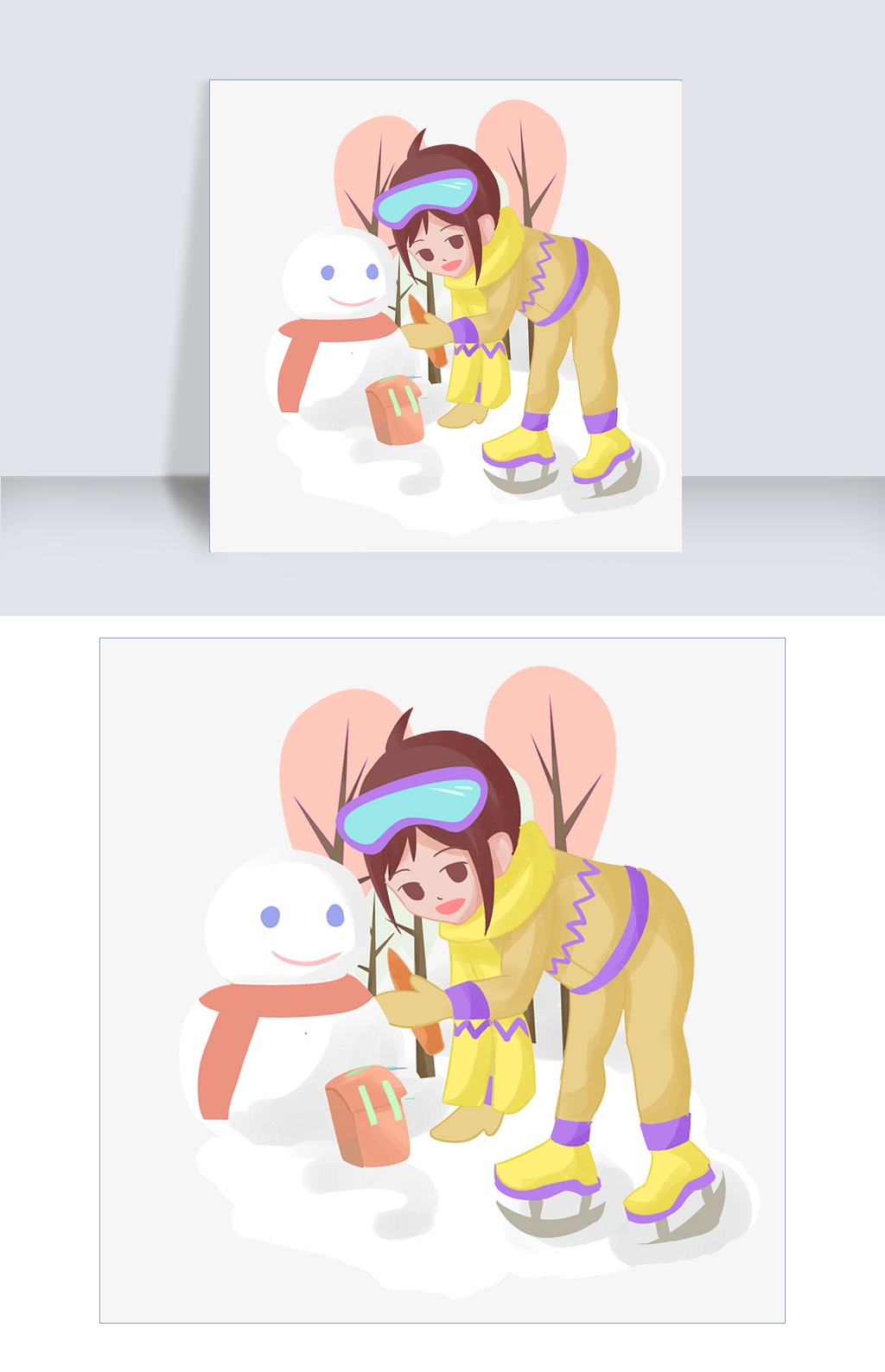 弯腰的小女孩和雪人手绘v雪人女生初中句子图片