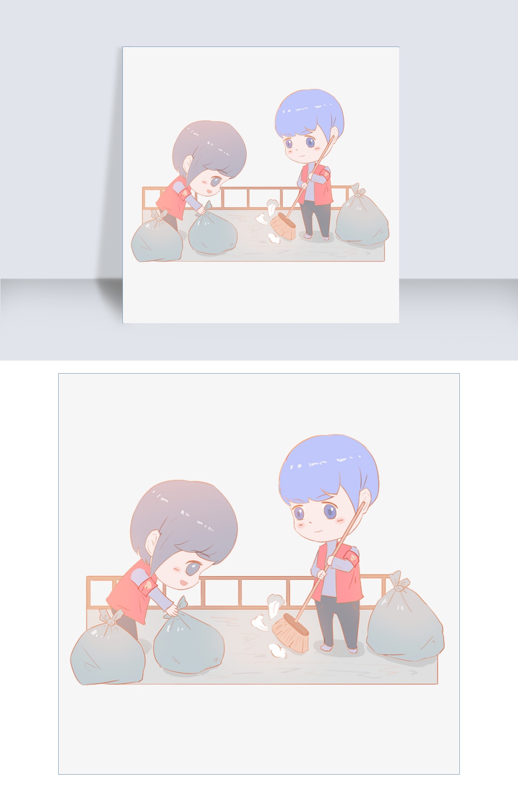 志愿者社区服务清洁打扫扫地包垃圾免扣PNG