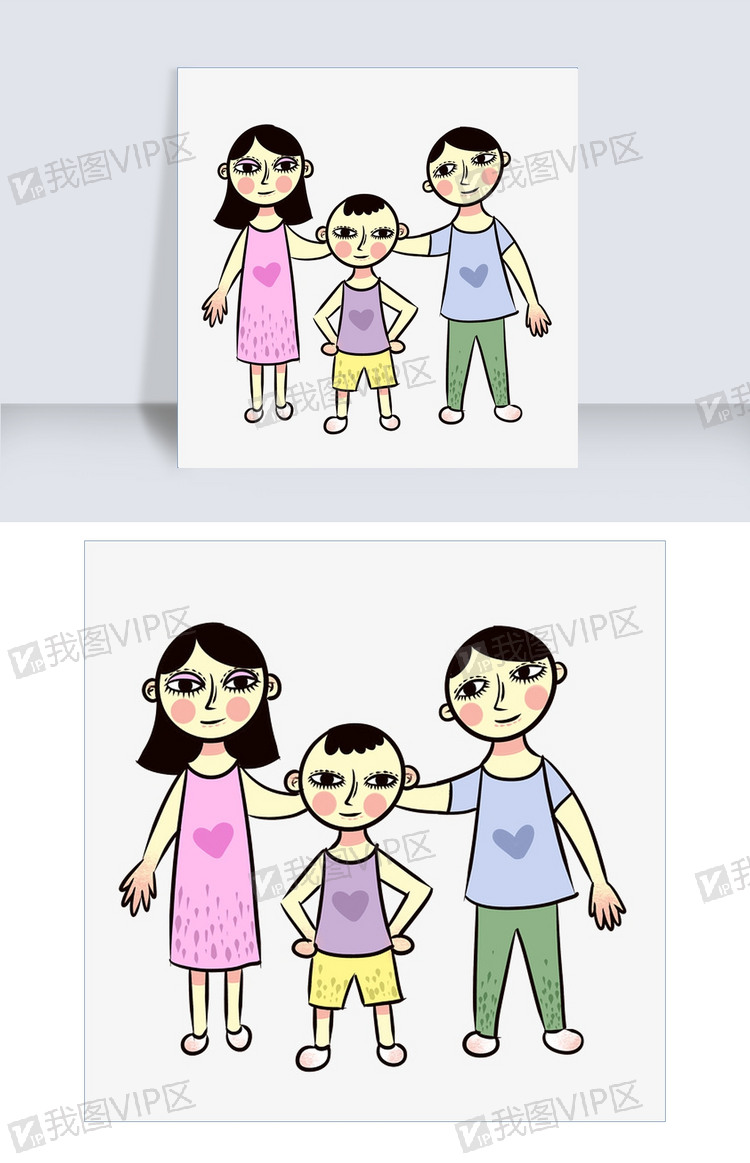 手绘矢量卡通可爱幸福一家三口