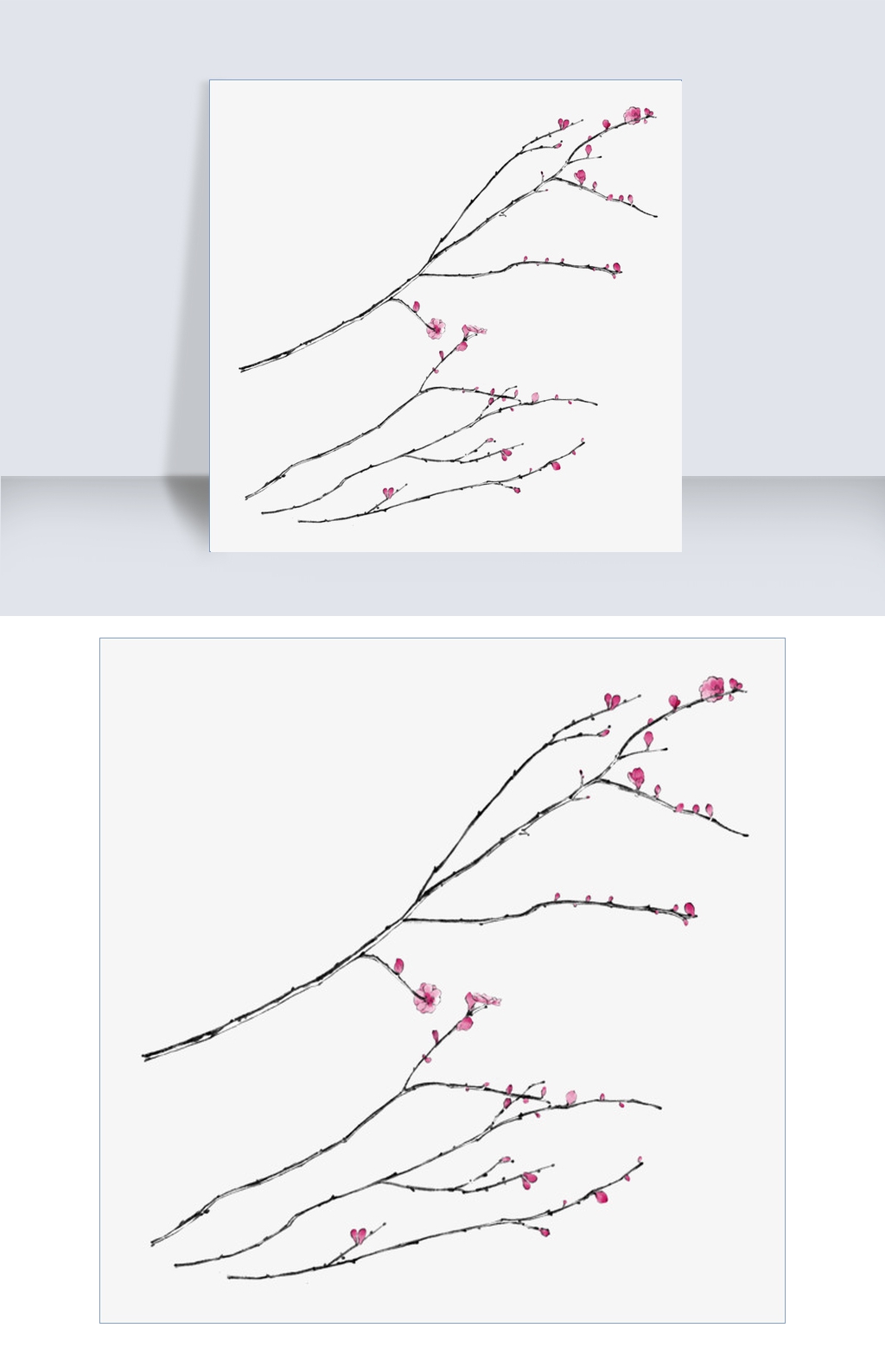 古风中国风插画素材手绘水墨梅花清新桃色