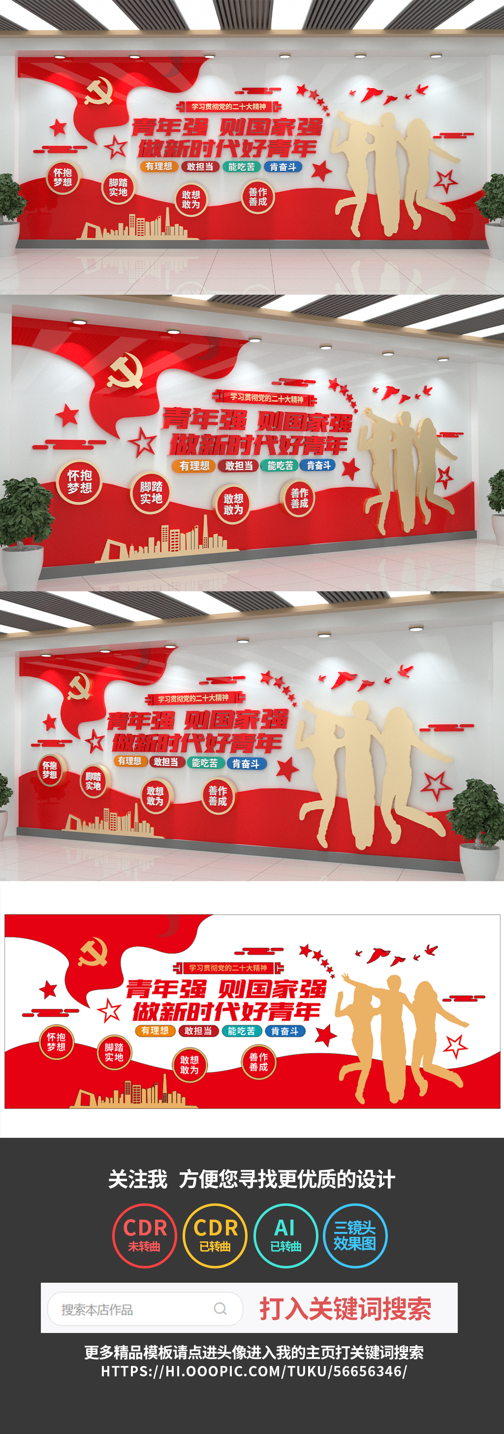 青年强则国家强二十大文化墙青年之家文化墙