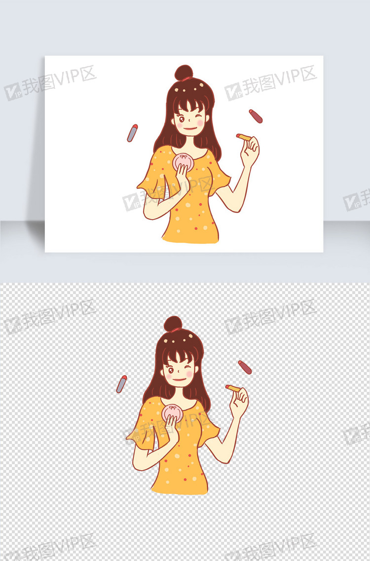 女孩爱美打扮手绘卡通元素