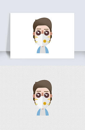 抗击疫情戴口罩男生插画元素
