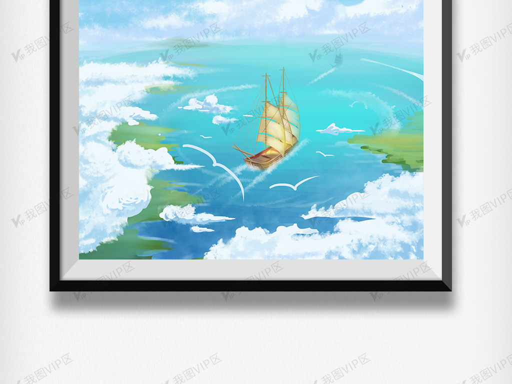 国际航海日唯美蓝天白云大海航行旅游