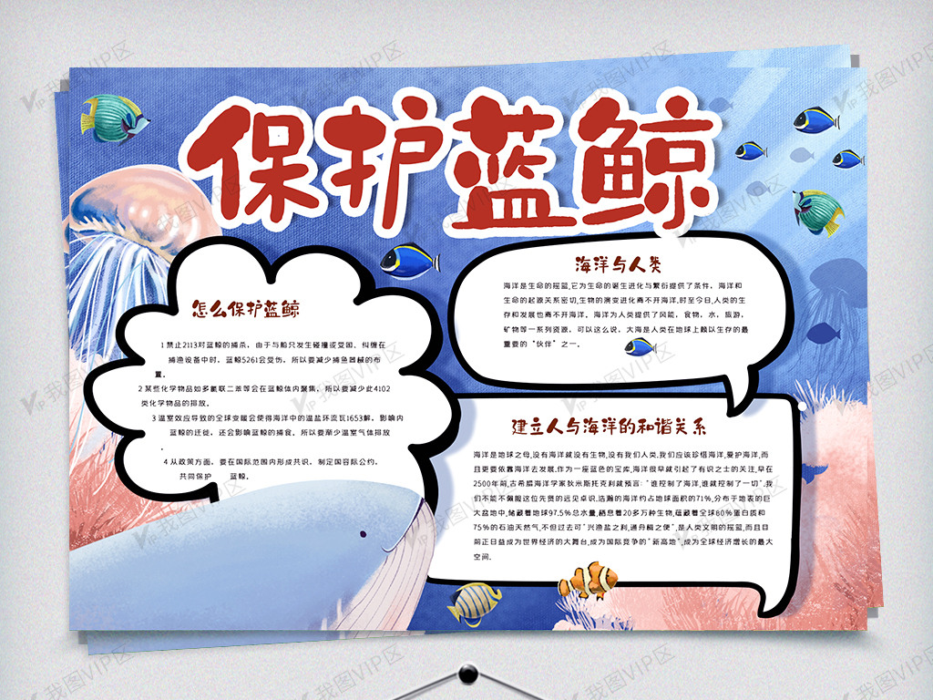 保护蓝鲸手抄报模版