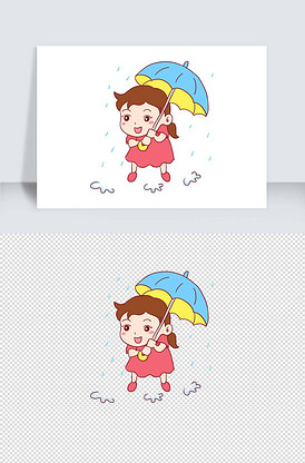 下雨天手绘卡通元素