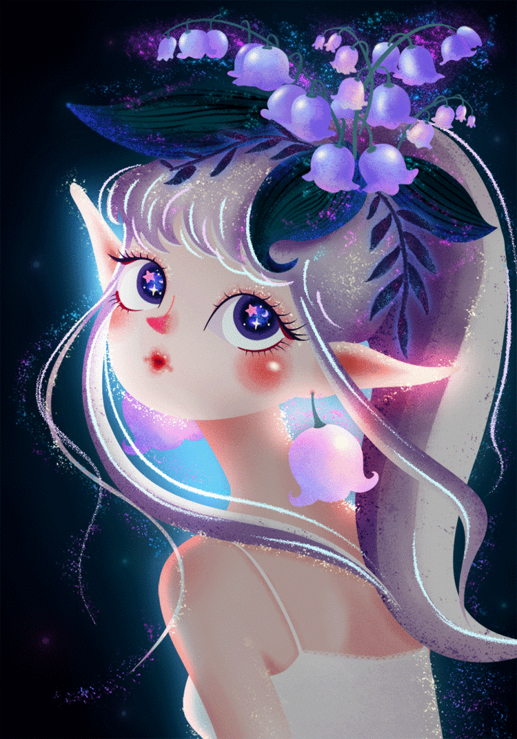 手绘卡通紫色梦幻唯美花精灵妖精女孩花仙子图片素材