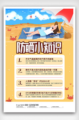 2020卡通夏季防晒小知识海报