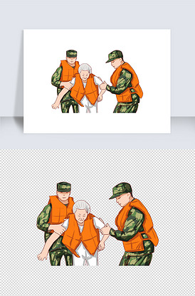 抗洪救灾人物手绘插画元素