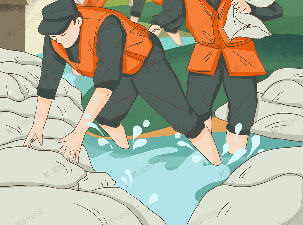 抗洪赈灾手绘插画