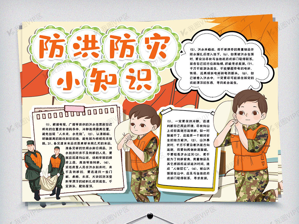 手抄报|小报 安全l健康手抄报 其他 洪水防灾小报手抄报word模版 原创