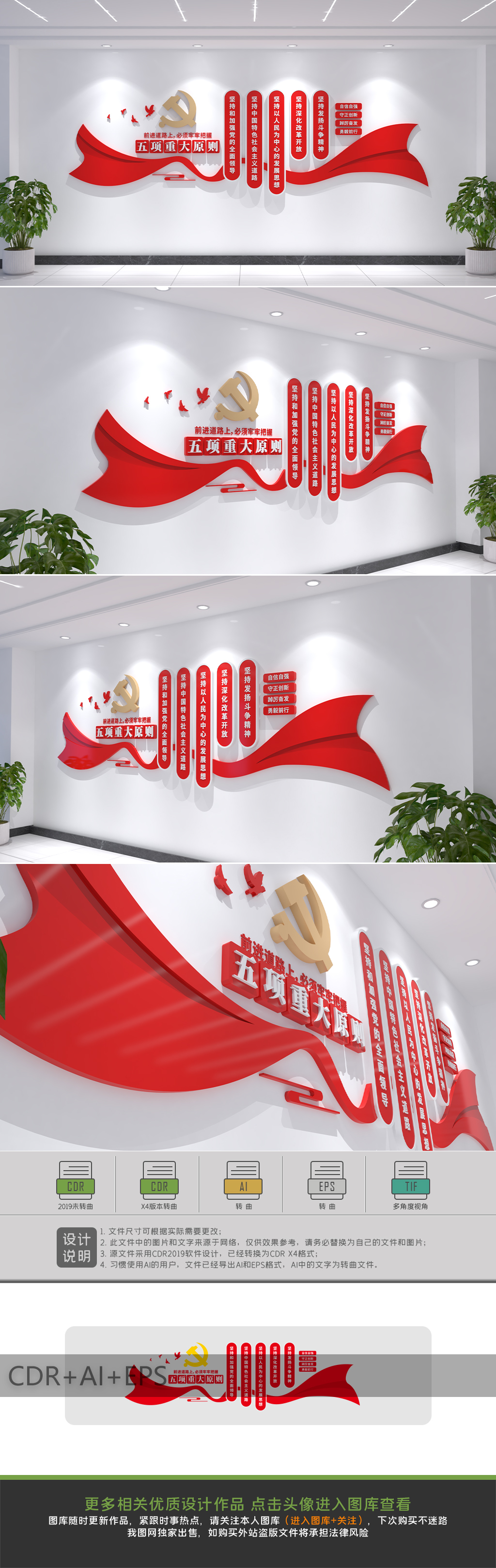 五项重大原则党建文化墙党的二十大精神文