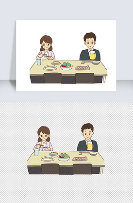 聚餐保持距离手绘卡通元素