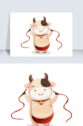 卡通生肖牛年打鼓喜庆手绘设计素材