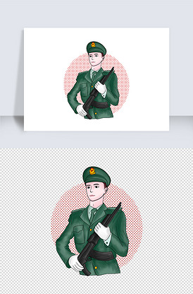 国庆节手绘卡通帅气军人节日人物装饰.