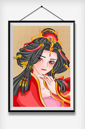 中国风古典美女复古女子红色手绘人物.