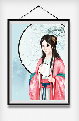中国古代女子拿扇子红衣古风厚涂言情.