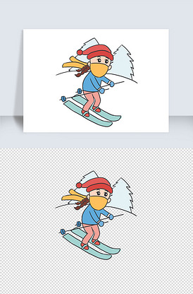 冬天滑雪手绘卡通元素
