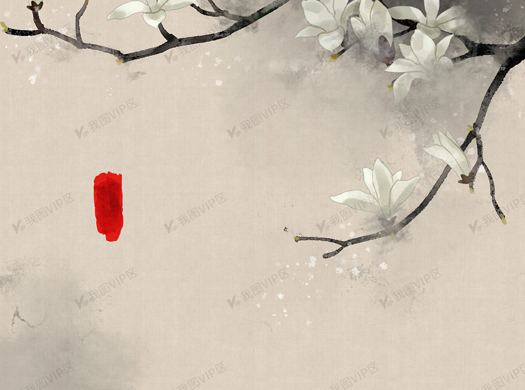 水墨古风中国传统国画玉兰花白衣女子.