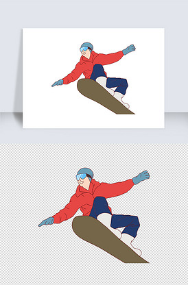 冬季滑雪人物手绘插画元素