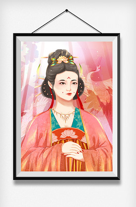 手绘大唐古风美人插画