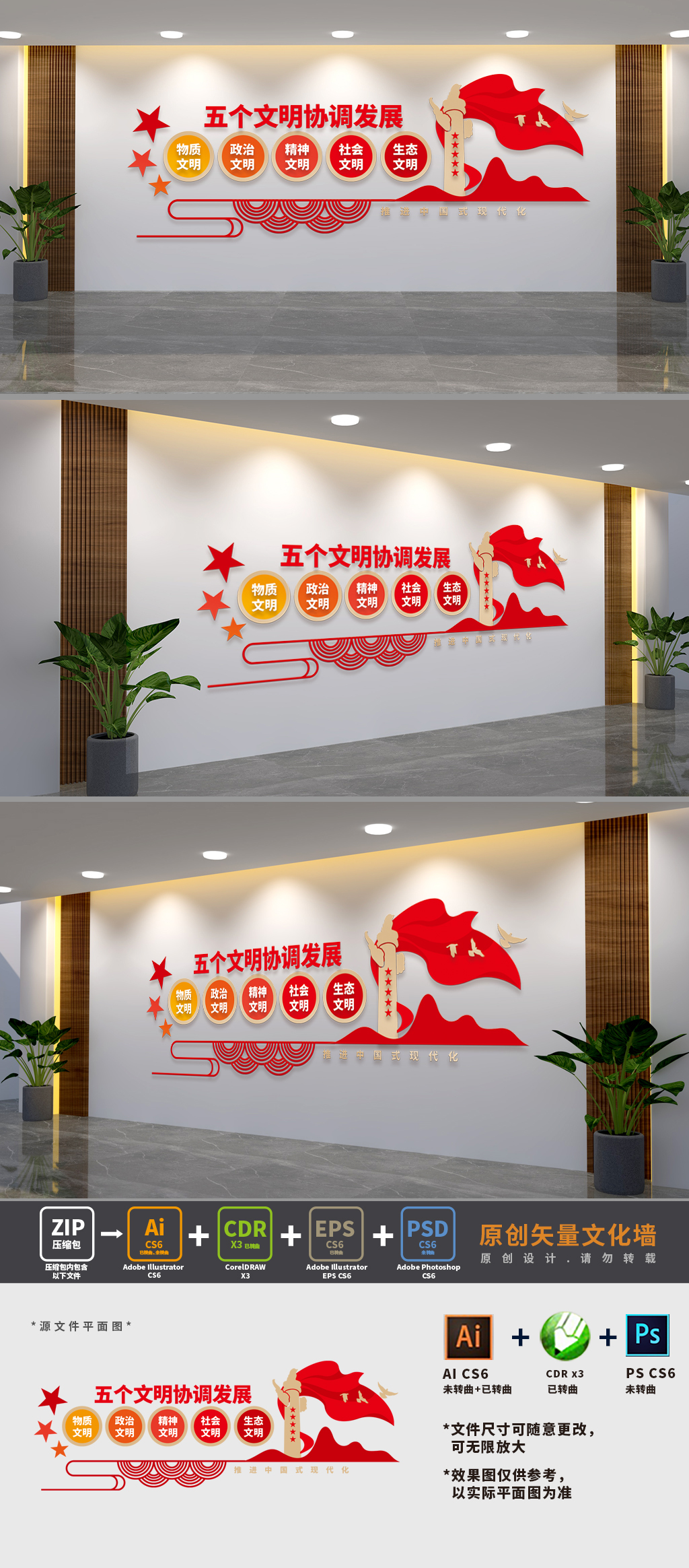 五个文明协调发展党建文化墙
