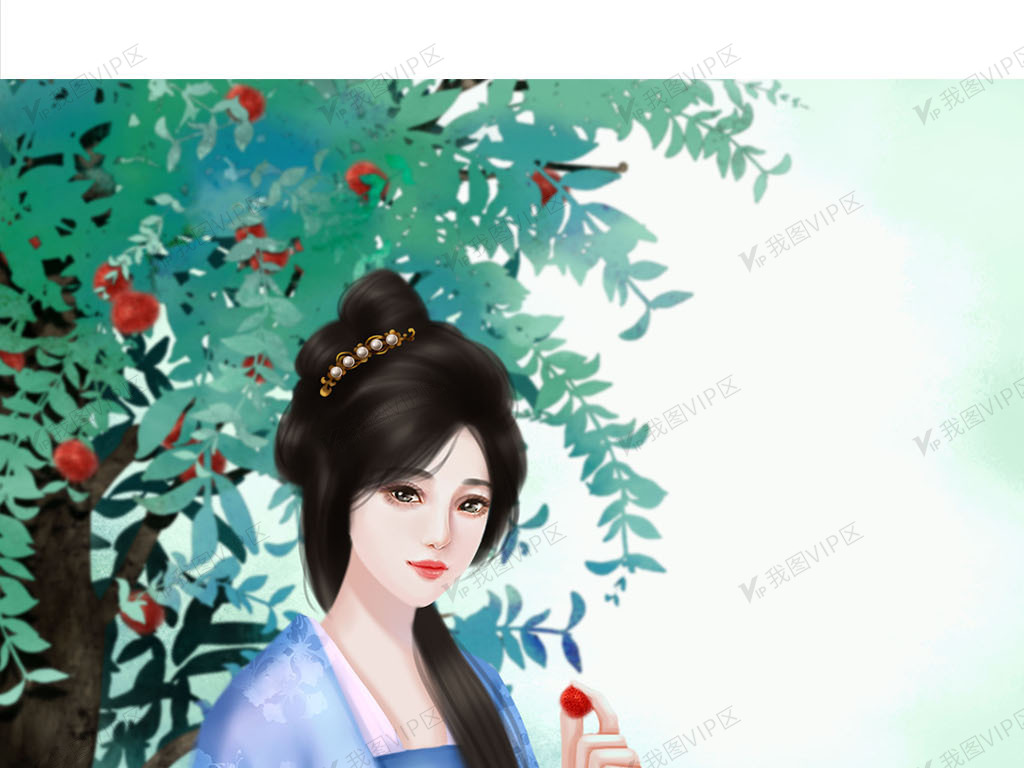 中国风古代女子古风汉服水彩唯美插画