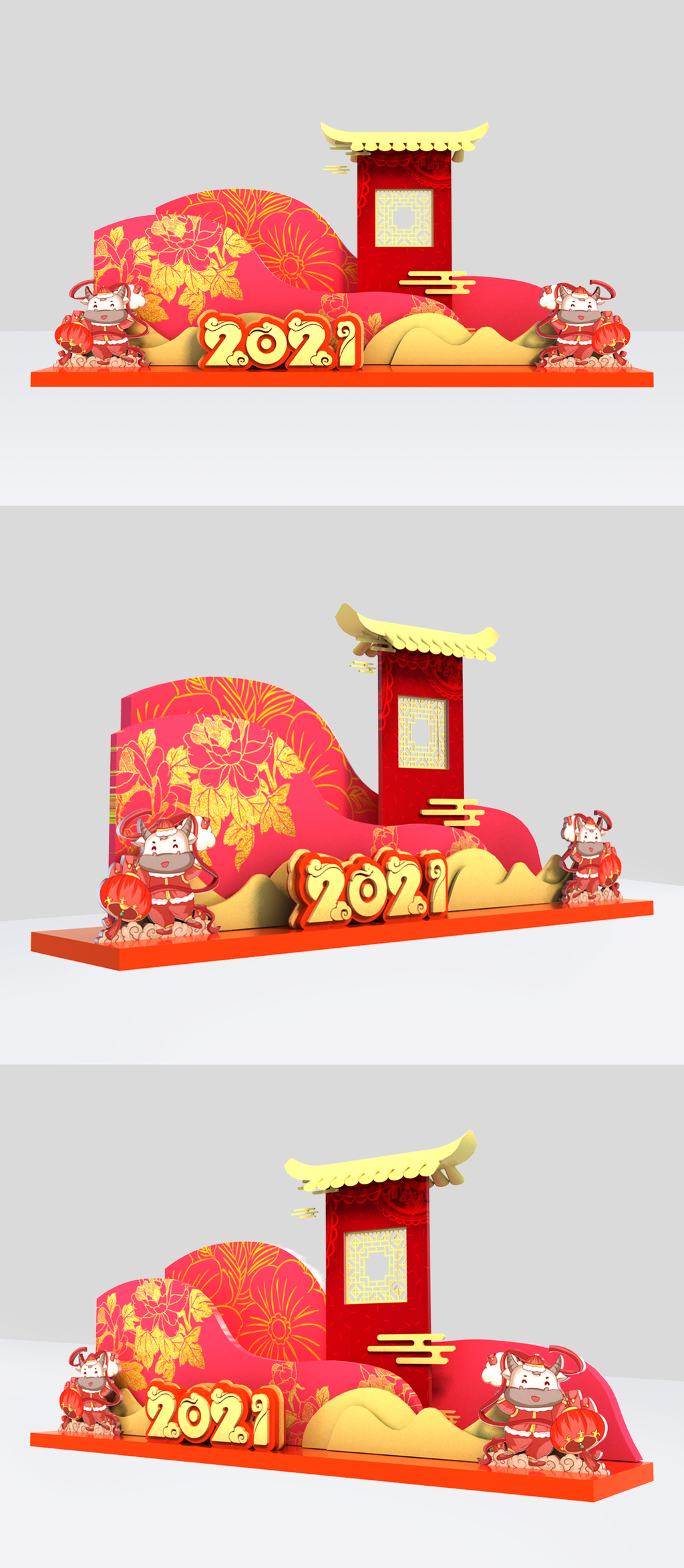 原创春节新年室外立体文化墙美陈-版权可商用