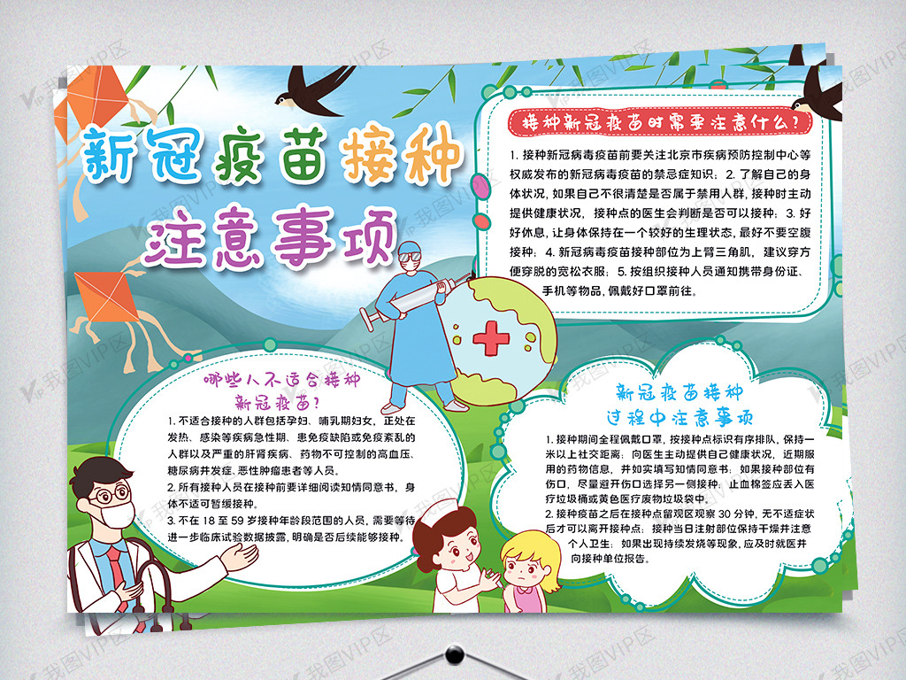 新冠疫苗接种注意事项手抄报word.