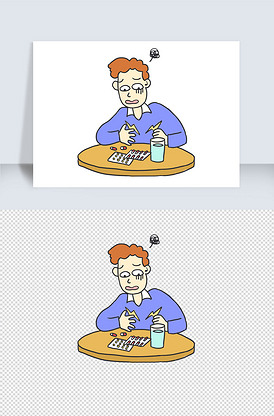 胃痛生病手绘卡通元素
