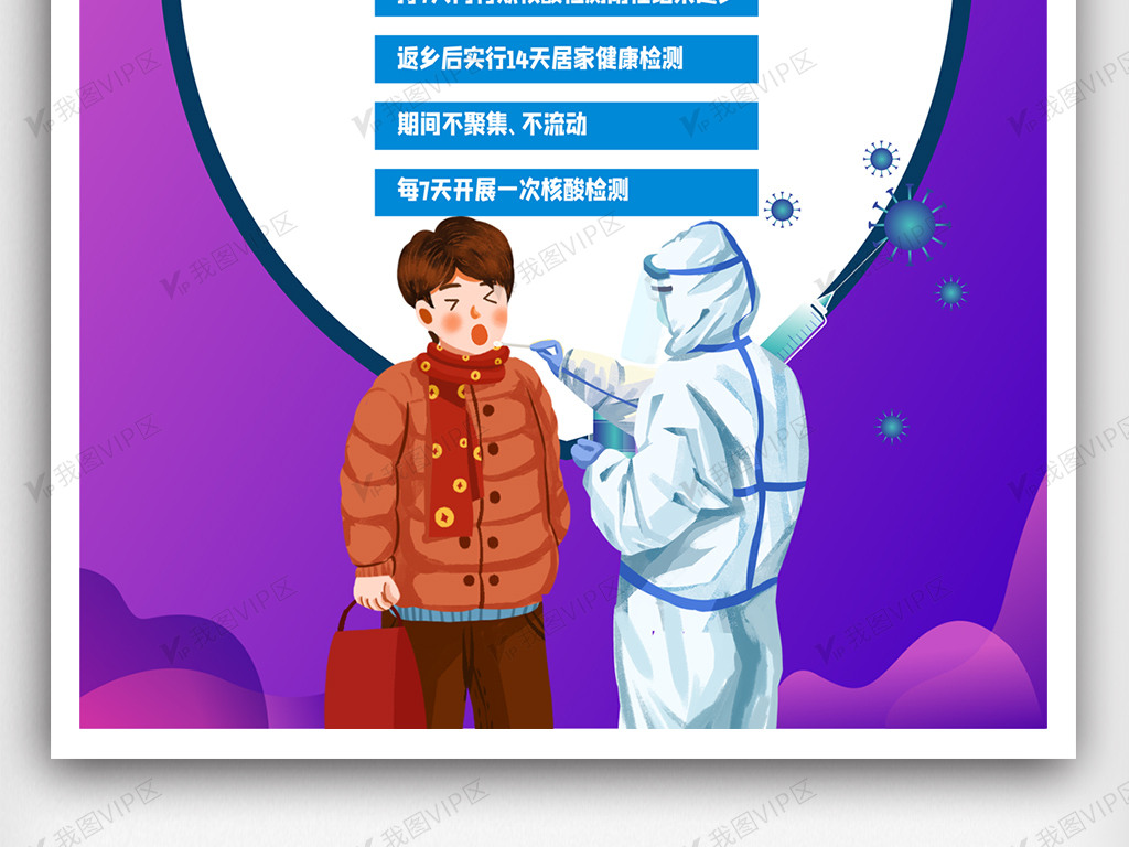 创意插画春节返乡核酸检测海报