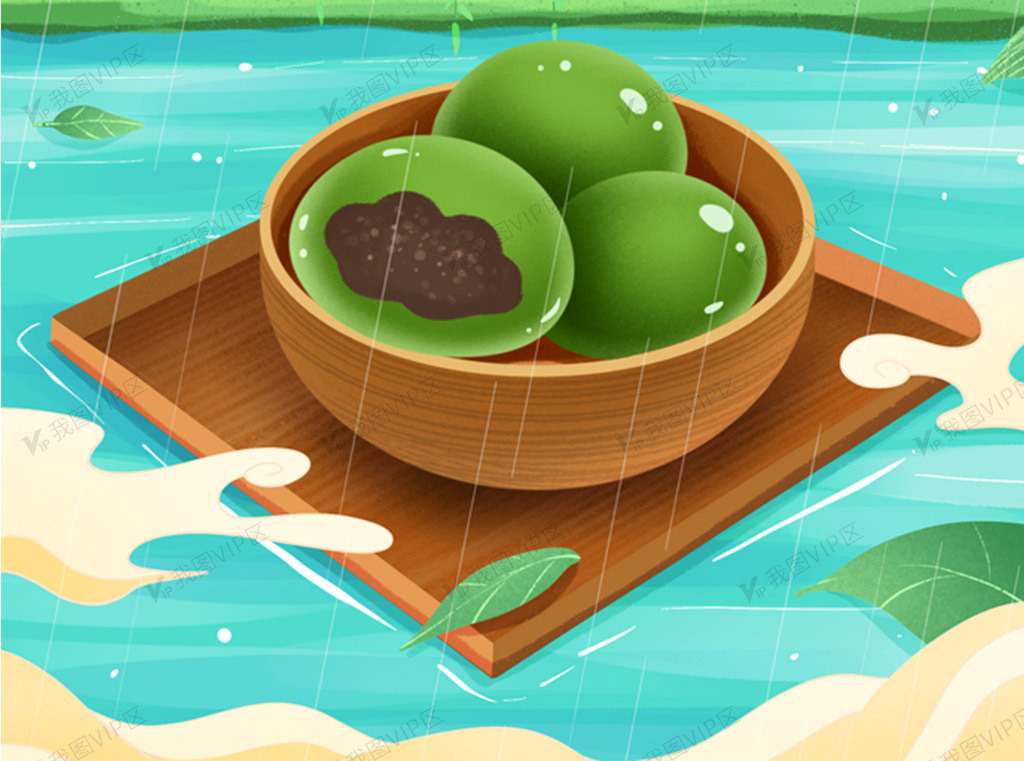 中国清明烟雨美食青团