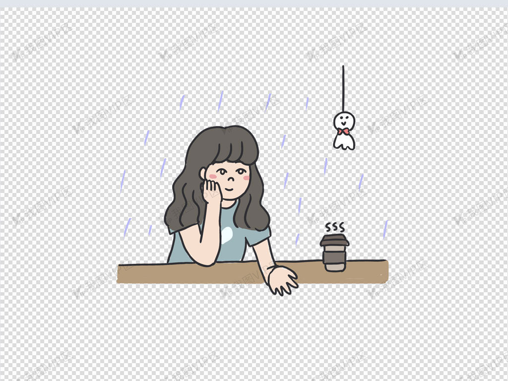 下雨手绘卡通元素