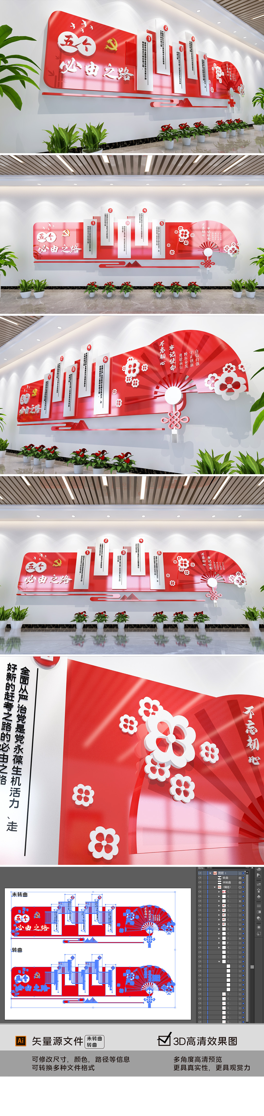 聚焦二十大五个必由之路党建文化墙