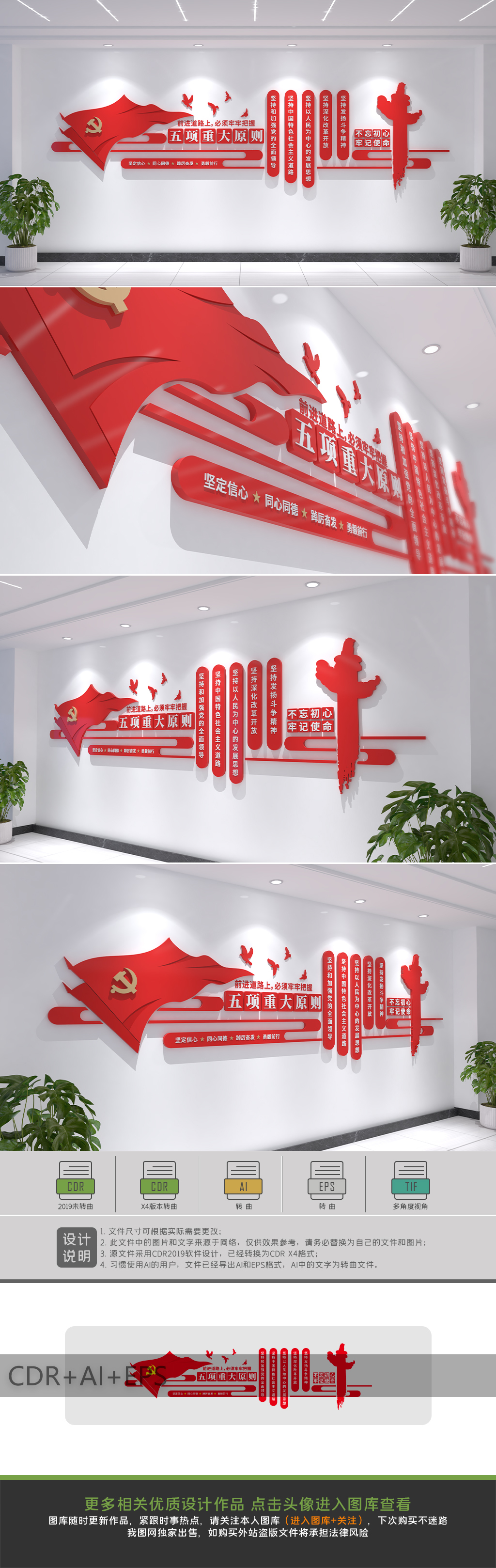 五项重大原则党建文化墙党的二十大精神文