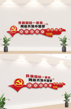 红色民族团结一家亲内容文化墙版权可商用